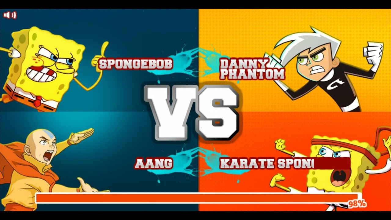 Super Brawl 2 Tag Team 2 vs 2: Spongebob, Danny Phantom, Aang, Patrick Star, Plankton, Sheen, Otis