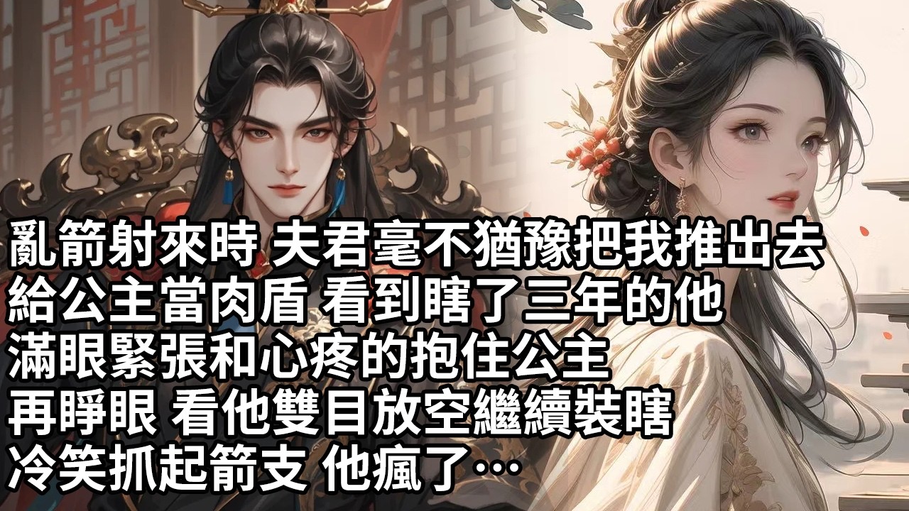 【一口氣看完】亂箭射來時 夫君毫不猶豫把我推出去給公主當肉盾 看到瞎了三年的他滿眼緊張和心疼的抱住公主再睜眼 看他雙目放空繼續裝瞎冷笑抓起箭支 他瘋了…