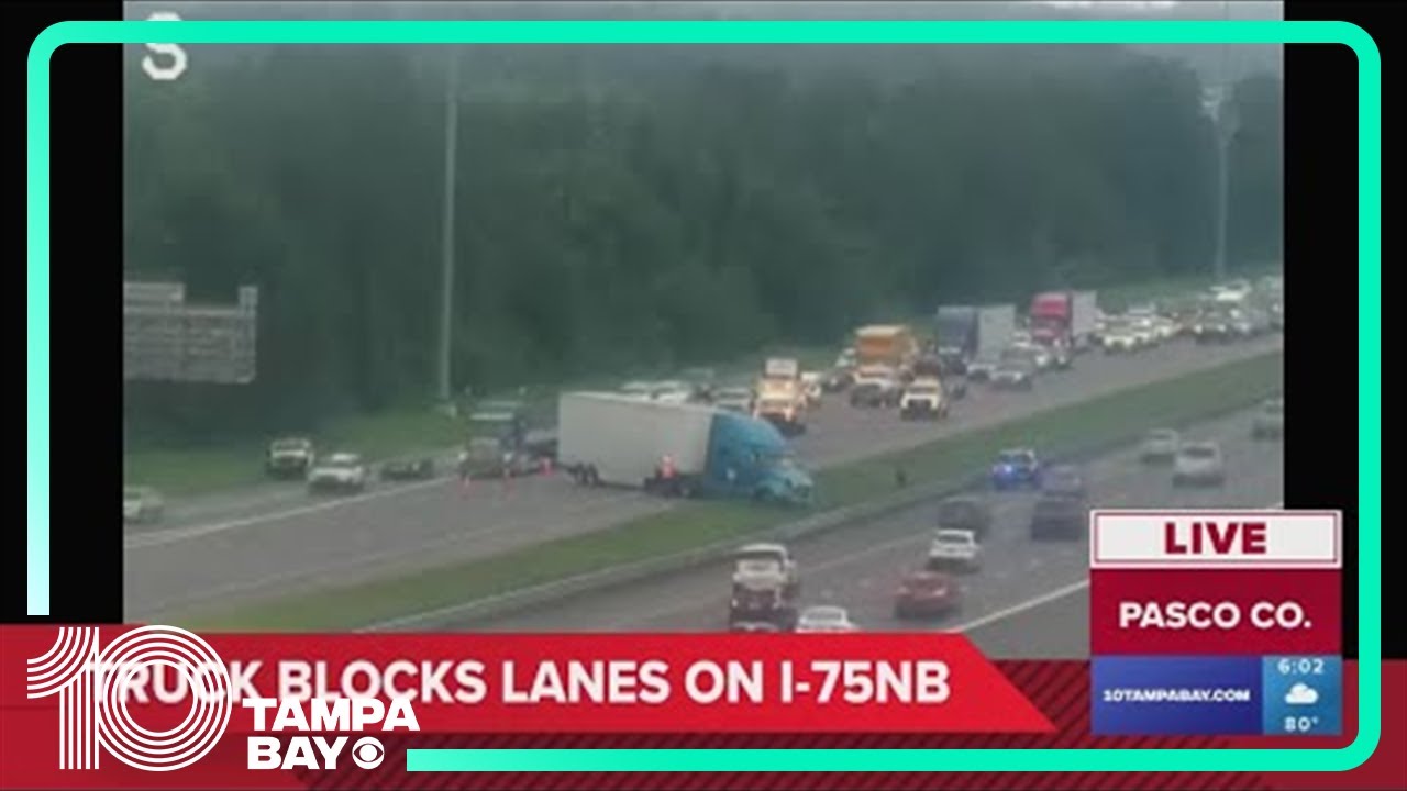 Crash shuts down all lanes of I-75 North in Pasco County - YouTube