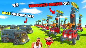 Upgrading NOOB CAR into UNDEFEATED MONSTER CAR with SHINCHAN and CHOP in Animal Revolt Battle SIM