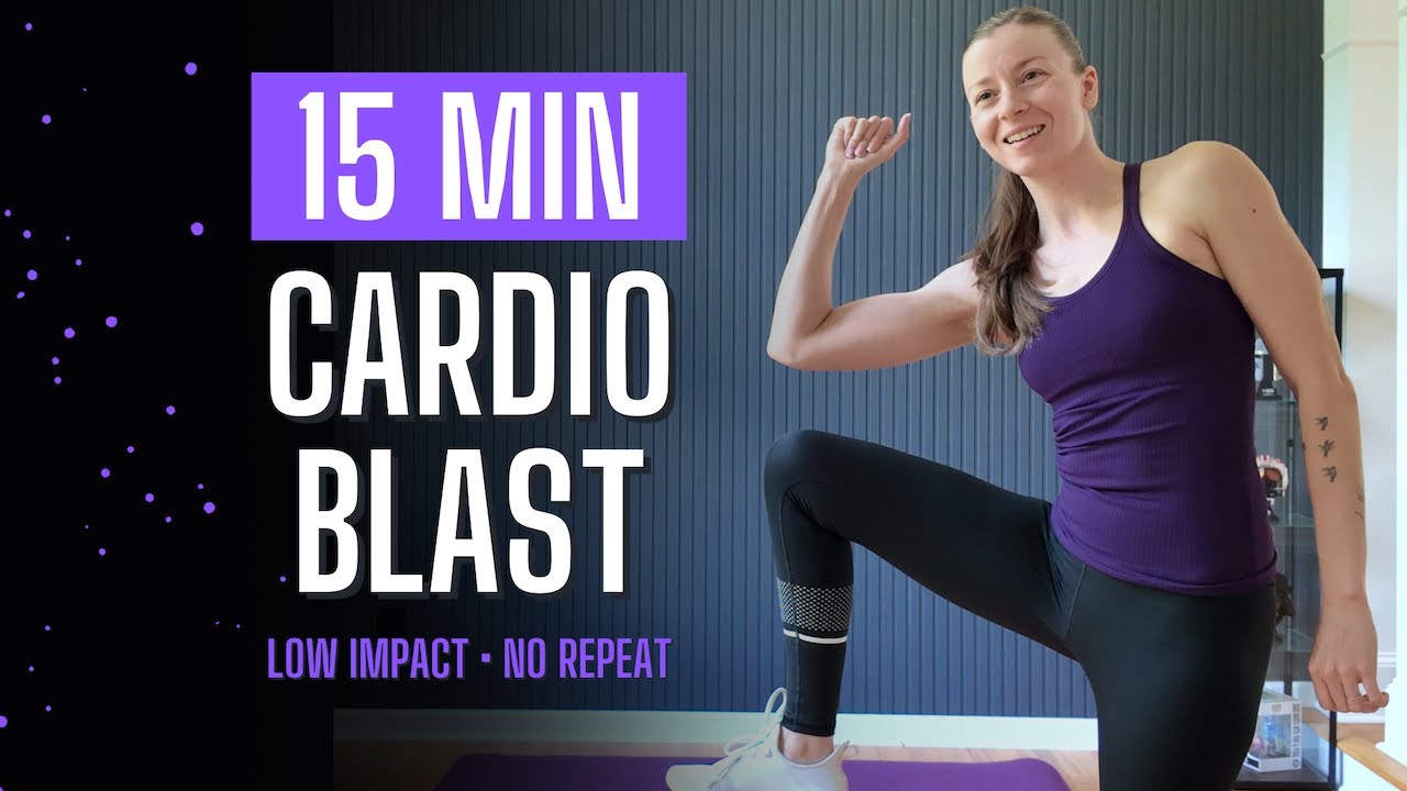 15 Min FAT BURNING CARDIO Workout | Low Impact, No Repeat