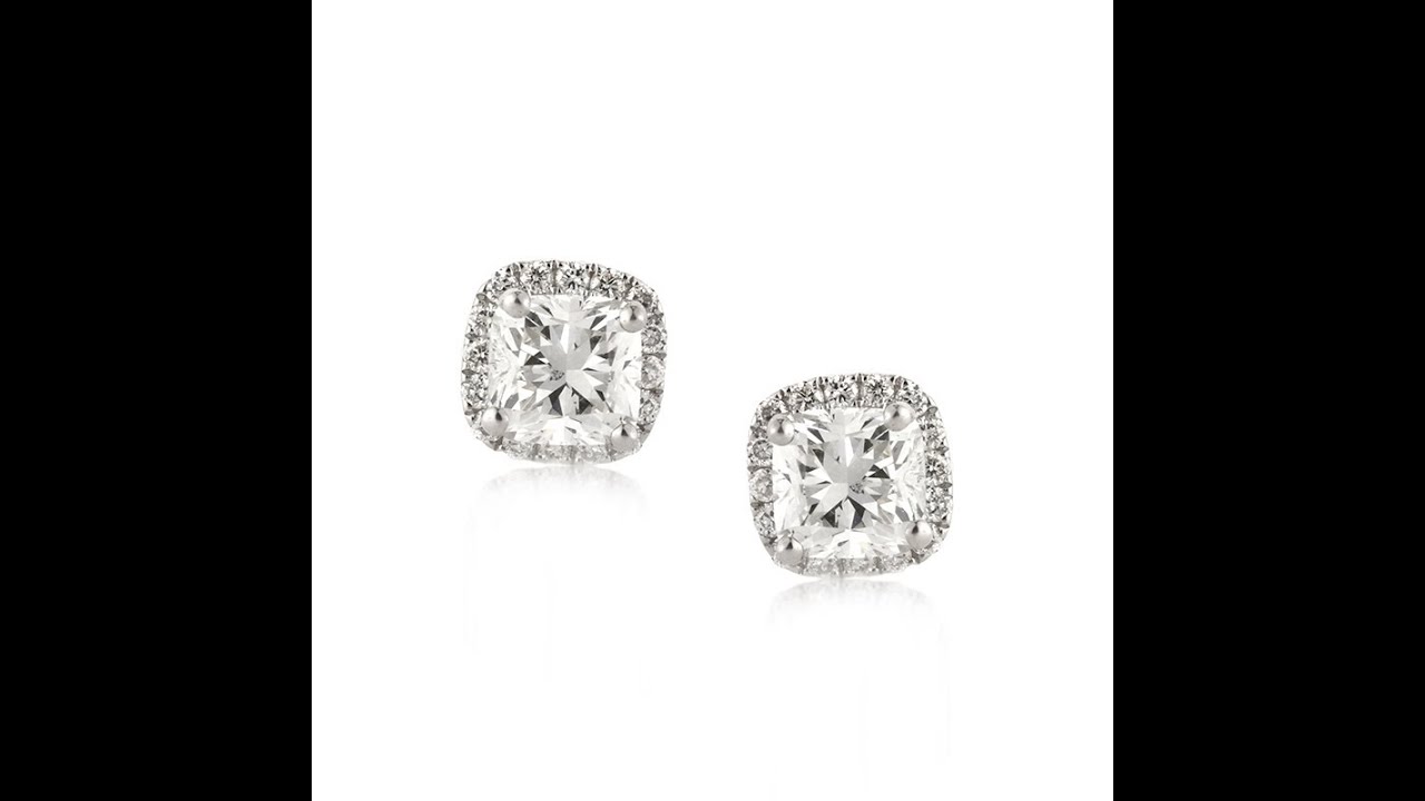 Cushion Cut Diamond Halo Stud Earrings | Ouros Jewels