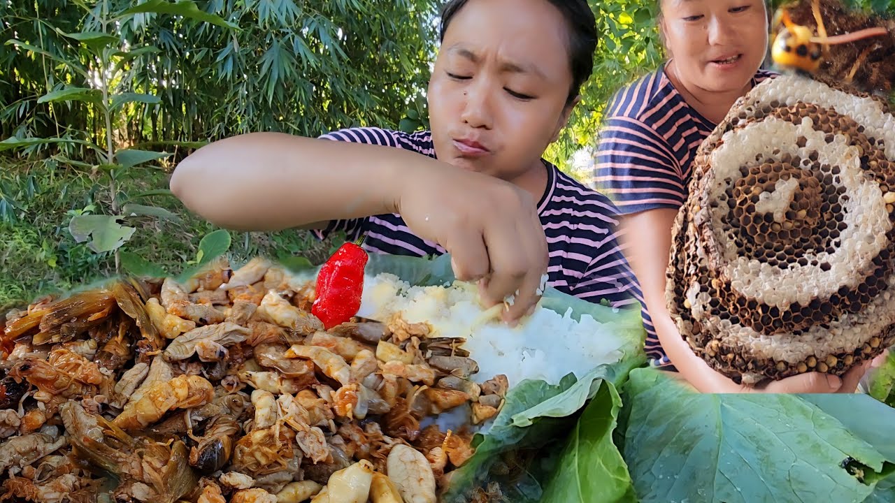 Cooking and eating  most expensive naga food giant hornet larvae ||Bizarre naga food