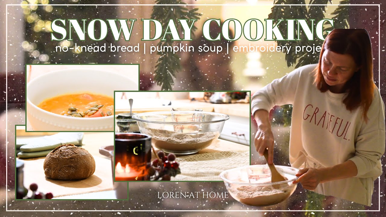 Выпечка хлеба в снежный день и сытный зимний суп