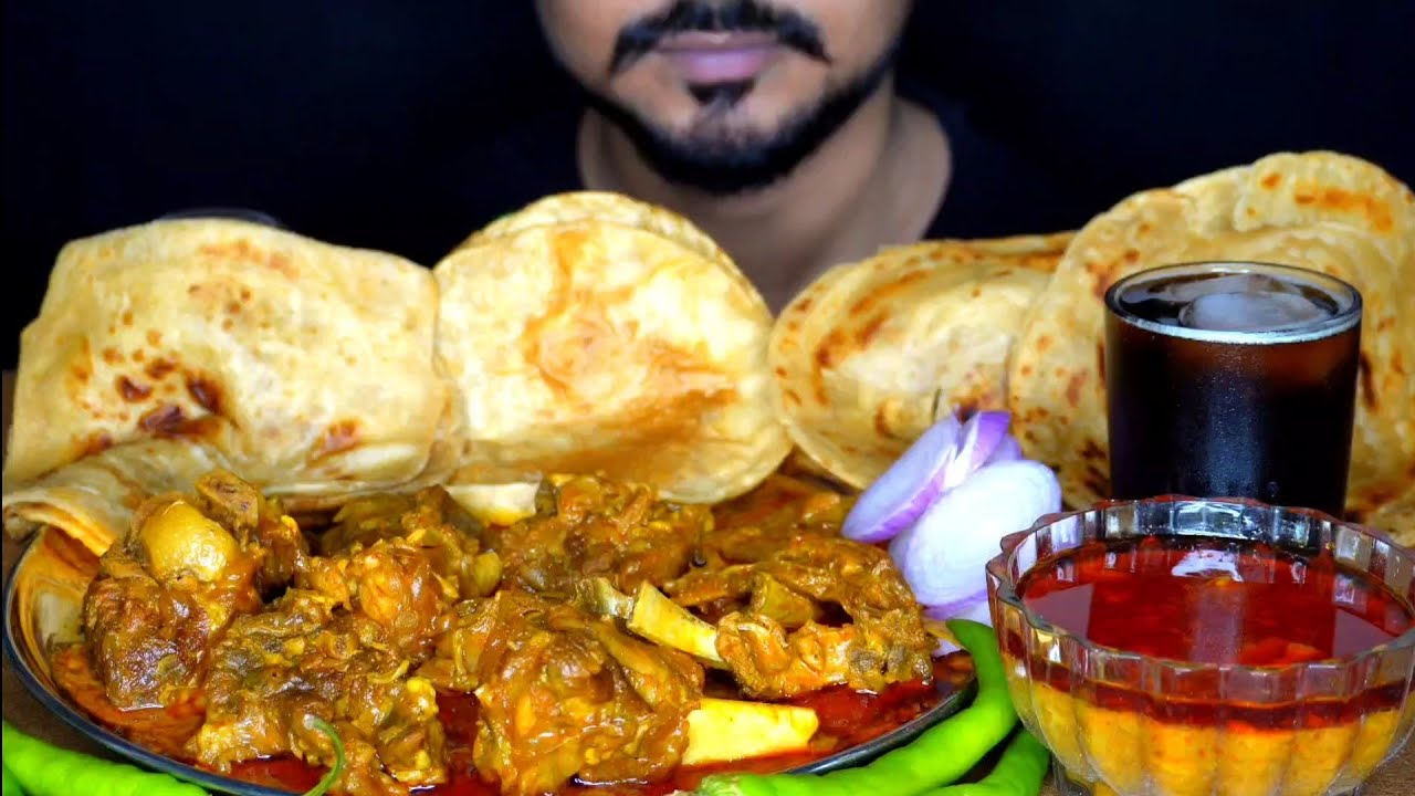 EATING MUTTON CURRY PARATHA, PURI, LACHA PARATHA EATING MUKBANG VIDEO