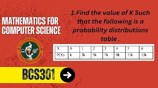 Find the value of K Such that the following is a probability distributions table #vtu#BCS301