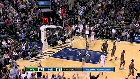 Darren Collison hits the 3 point shot to beat the buzzer at halftime vs Milwaukee Bucks