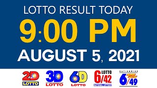 Lotto Results Today August 5 2021 9pm Ez2 Swertres 2D 3D 6D 6/42 6/49 PCSO