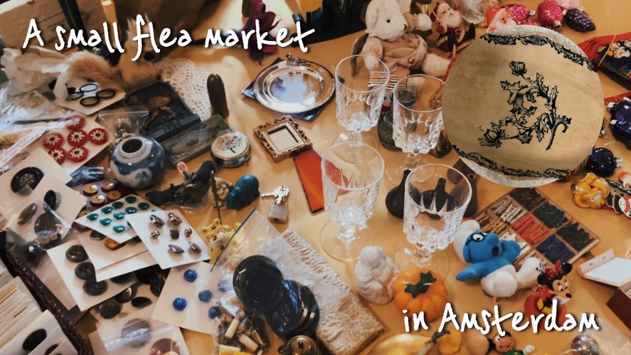 【オランダ街歩き】アムステルダムの小さなフリーマーケット♪珍しいお皿を発見！/A small flea market in Amsterdam, I found a rare French plate