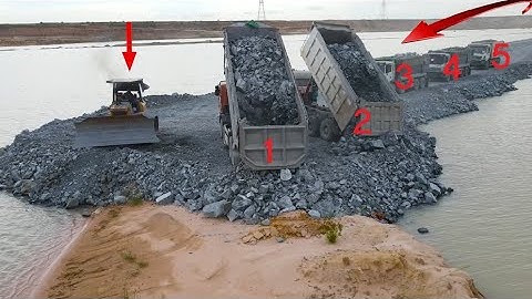 Best Action Build new road in Lake,Great skill operator Driving bulldozer komatsu push big stone