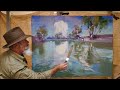 STUDIO OIL PAINTING - Water Reflections / Calm Water Canoeing / Thunderhead Clouds - River Landscape