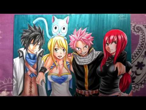 COMO DESENHAR ANIME MANGÁ PASSO A PASSO FAIRY TAIL (GRAY, LUCY, HAPPY, NATSU AND ERZA)
