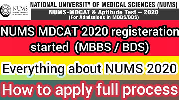 NUMS MDCAT 2020 Registration started || NUMS Test date, criteria, centers, % & How to apply
