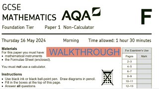 AQA GCSE Maths 2024 Foundation Exam Paper 1 Walkthrough