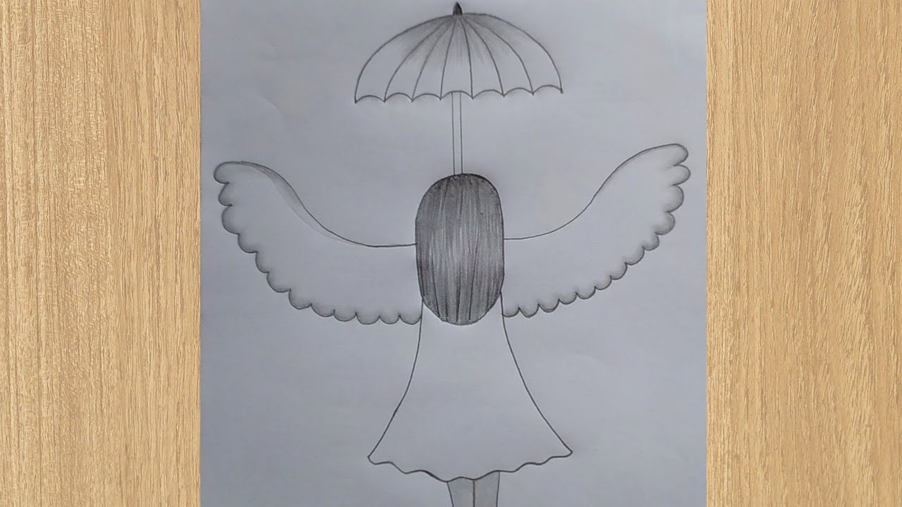 Angel With Wings Sketch Vector Illustration A Girl With A Halo Over Her  Head The Fairy Lady Closed Her Eyes The Little Sorceress Is Flying Coloring  Book For Children Outline On White