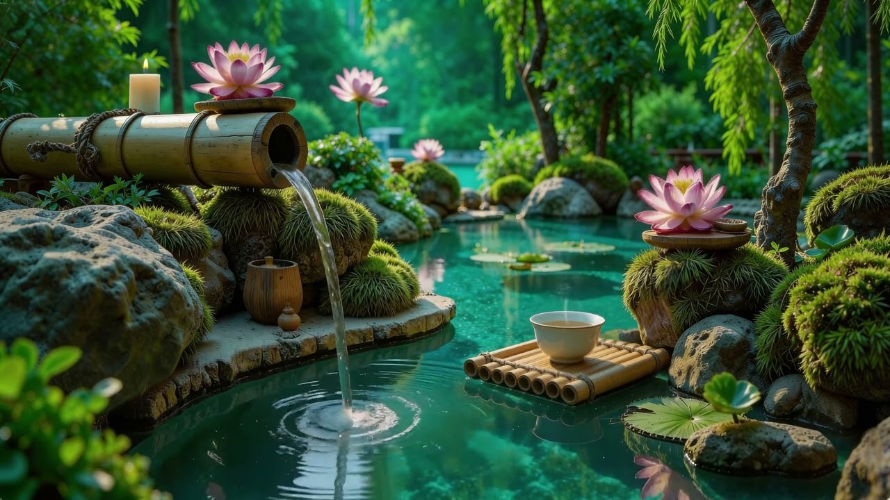 Relaxing Music for Healing 🍃 Water Sounds in Japanese Garden to Release Stress & Emotional Tension
