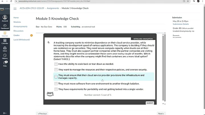 Module 5 Knowledge Check | Computing, Containers, and Serverless | AWS Cloud Operation