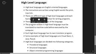 Topic #20, High Level Language | 10 class computer science | chapter-2