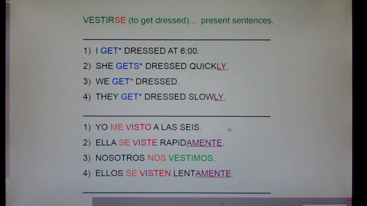vestirse to get dressed present sentences youtube preterite form of vestirse