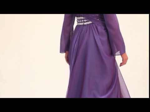Michel Purple Silk Chiffon Formal Long Maxi Dress with Hijab Detail