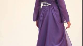 Michel Purple Silk Chiffon Formal Long Maxi Dress with Hijab Detail screenshot 3