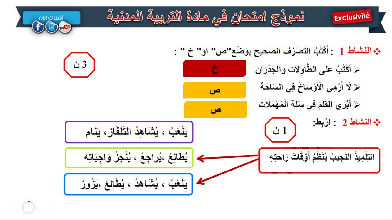 حل امتحان الفصل الثاني في مادة التربية المدنية 3// السنة الثانية 2019