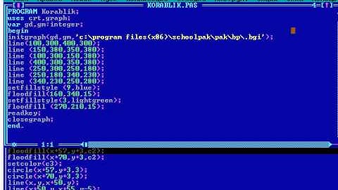Код программы вывода кораблика в pascal