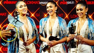 Sita Raman Actress Mrunal Thakur Absolutely Stunning Look In Bodycon Dress At Lokmat Stylish Awards