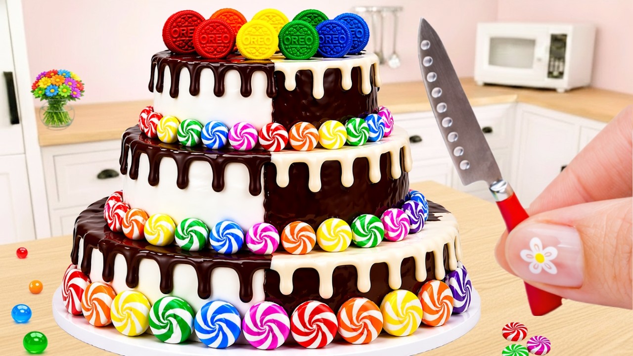 Mini Rainbow Chocolate Oreo Cake 🍫 Candy Swirl Mini Cake Decorating ...