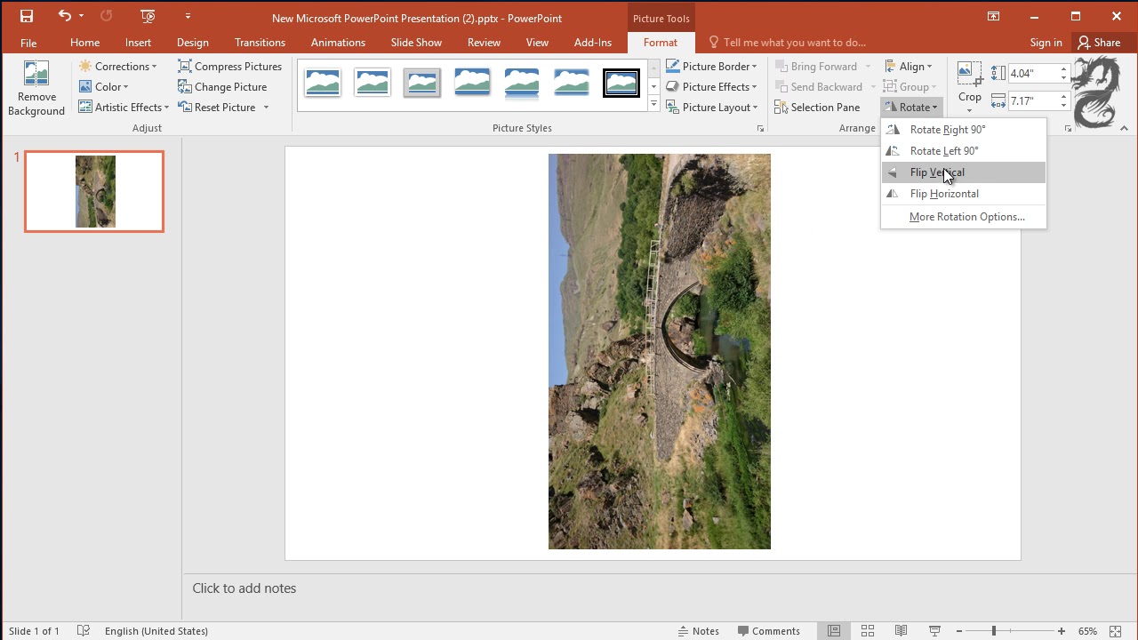 microsoft powerpoint 2016 rotate slide