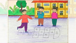 Vẽ trường học hạnh phúc | Vẽ tranh trò chơi dân gian nhảy lò cò | Vẽ ngôi trường hạnh phúc
