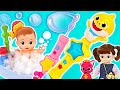 Pinkfong Baby Shark Melody Stick Soap Bubbles! Let's take a bubble bath with Kongsuni | PinkyPopTOY