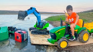 Darius Riding His Tractor In The Mud And Saving Some Car Drivers From Water Kids Adventure