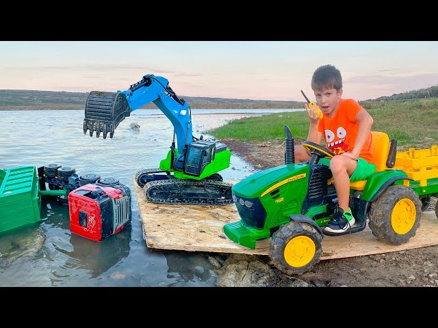 Darius riding his tractor in the mud and saving some car drivers