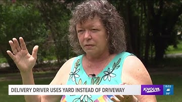 Delivery driver drives through front yard to drop off package