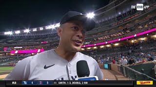 Giancarlo Stanton joins Justin Shackil following the Yankees' 5-1 win