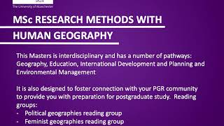 MSc Research Methods Human Geography, Geography@Manchester