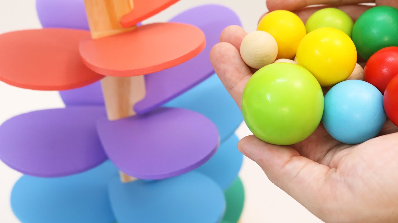 Satisfying Video Wooden Marble Run Sound with Colorful Wooden Tree