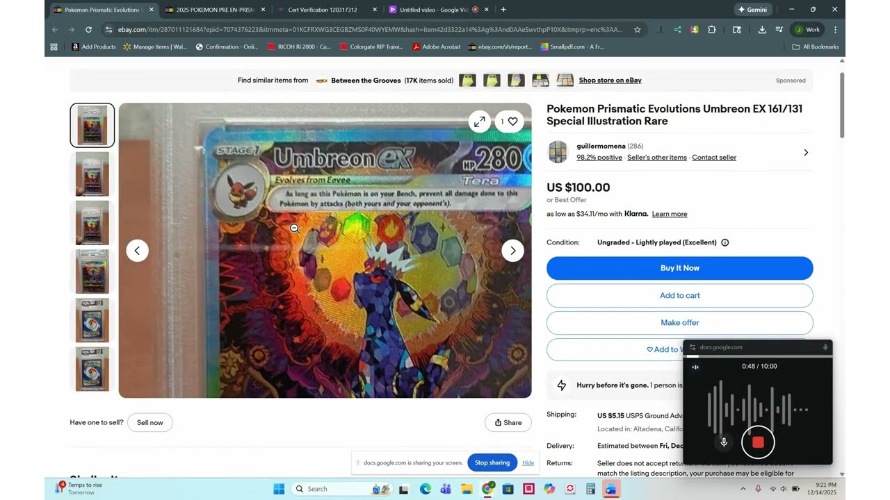 Эта карточка Умбреона с оценкой PSA 10 продается за 100 долларов. Как распознать поддельные карто...