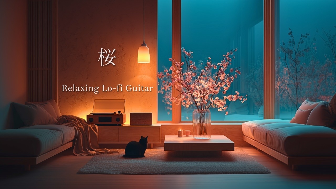 Cozy Spring | Cherry Blossoms at Night 🌙Relaxing Lo-fi Guitar 🎸 For Study, Work and Sleep [60 m]