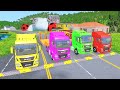 Double Flatbed Trailer Truck Vs Speedbumps Train Vs Cars Beamng.drive In Reverse! #315