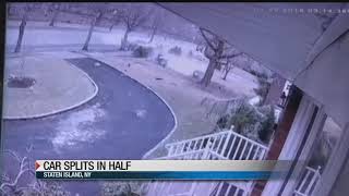 Caught on camera: car split in half in horrific crash
