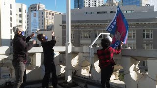 Oakland-Scranton flag honors Harris, Biden