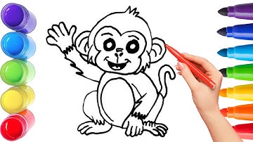 How To Draw cute monkey Drawing, Painting & Coloring For Kids and Toddlers_ Child Art 🐋🌈🎨