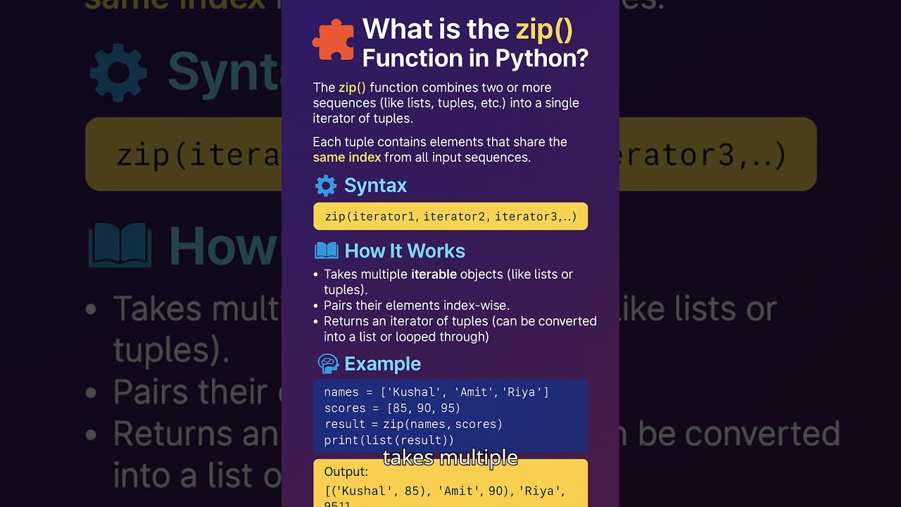 🐍 Most Asked Python Interview Question | What is the zip() Function in Python?| Python Tips & Tricks