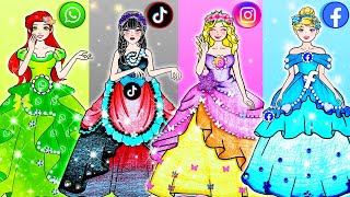 [🐾paper diy🐾] Disney Princess Social Network Blue Pink Black Dresses | Barbie In Jail Storytime