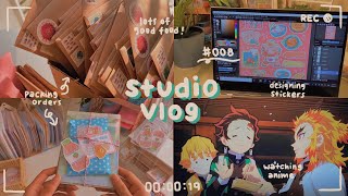 studio vlog 008 // designing stickers, packing orders, + anime