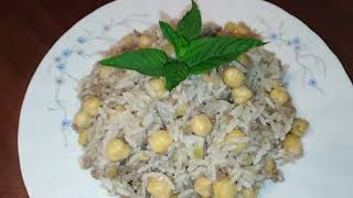 طريقة عمل رز بالحمص واللحم | chickpea rice recipe