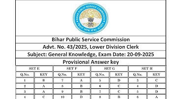 BPSC LDC Answer Key 2025 OUT How to Download BPSC Lower division clerk Answer Key, PDF SET Hindi, GK