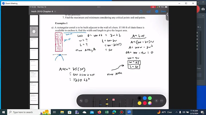 Math 2510 Chapter 4.5 Optimization Part 1